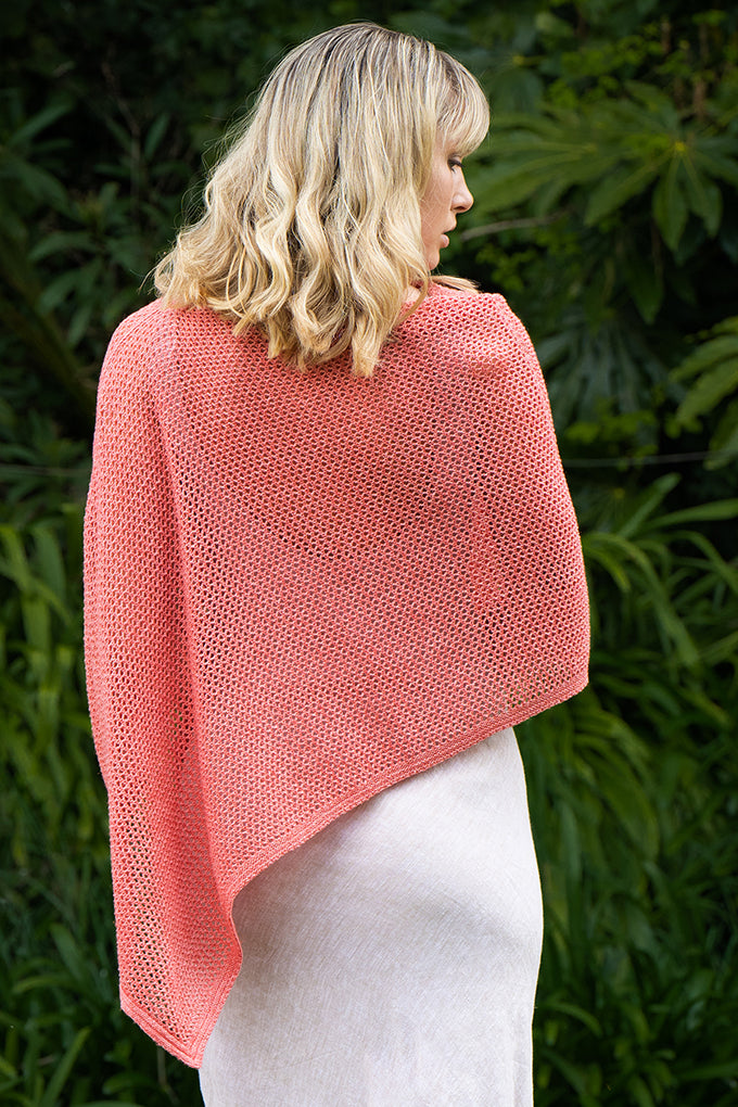 Mesh Merino & Cotton Poncho-Coral Back