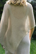 Mesh Merino & Cotton Poncho-Sand Back