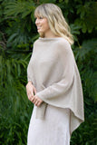 Mesh Merino & Cotton Poncho-Sand Side