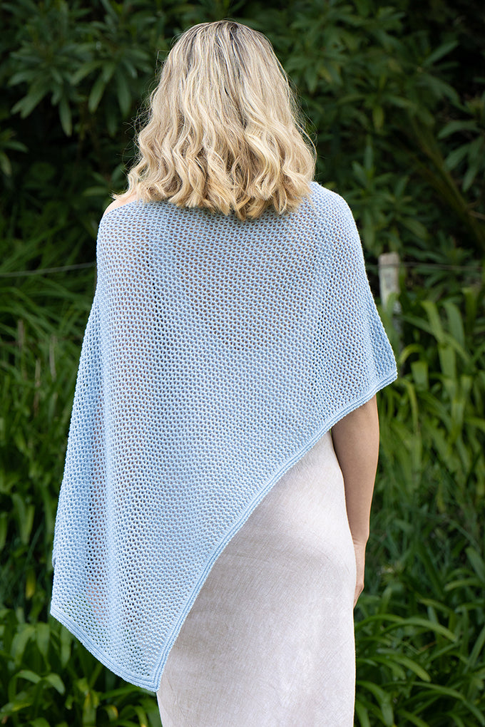 Mesh Merino & Cotton Poncho-Sky Back