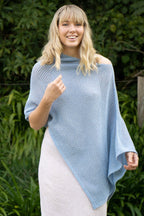 Mesh Merino & Cotton Poncho - Sky front