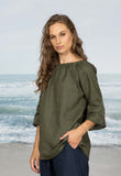 Summer Weight Linen Gathered Boat Neck Top - Noble Wilde