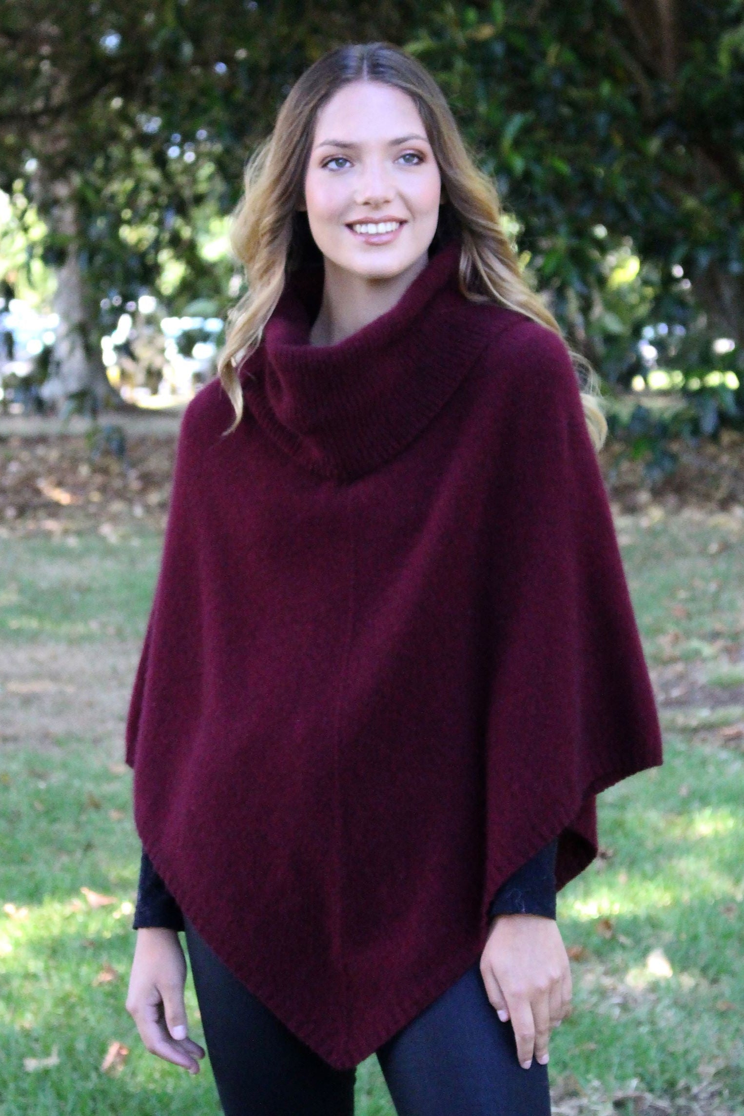 Cowl Neck Possum Merino Poncho Main image