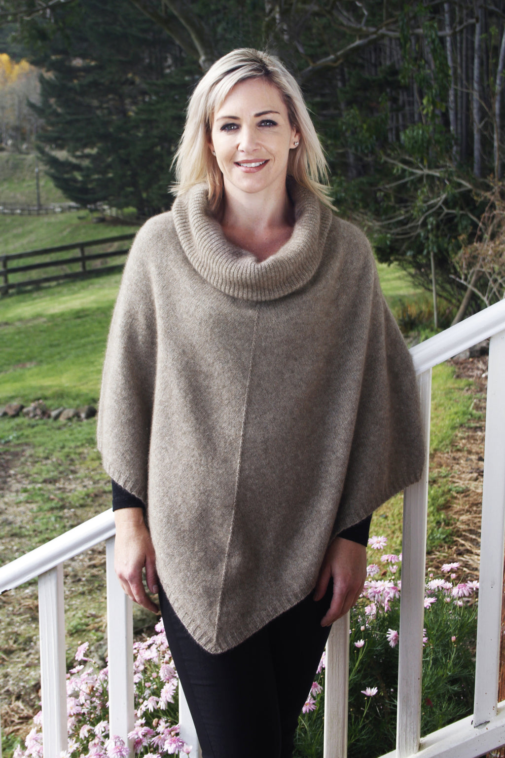 Cowl Neck Possum Merino Poncho